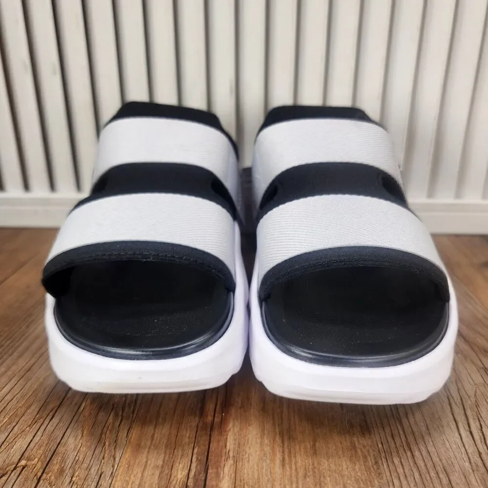 Adidas Mehana Sandals Kid Sz 1 Gray Black White Comfort Adjustable Slides ID7910